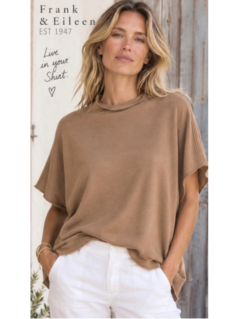 Frank & Eileen Camel Brown Audrey Sleeveless Capelet Sweatshirt One Size New